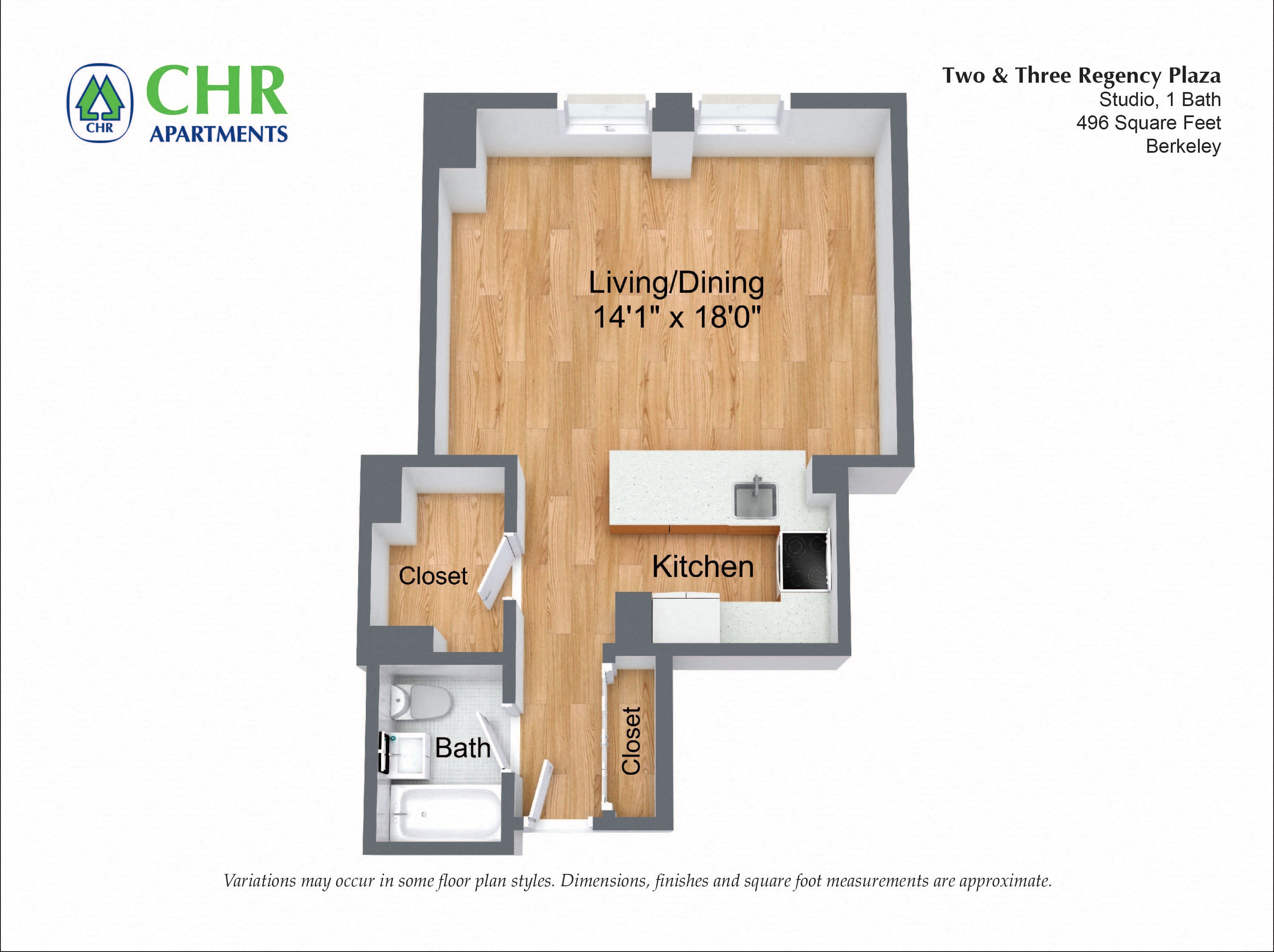 Floor plan for studio, 1 bath, 522 sqft
